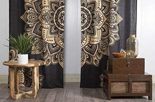 Popular Handicrafts Indian Hippie Bohemian Beautiful Passion Ombre Black Color Mandala Curtain Panels Gold - color: Black Gold_f, size: 38"W x 83"L (Pack of 2)