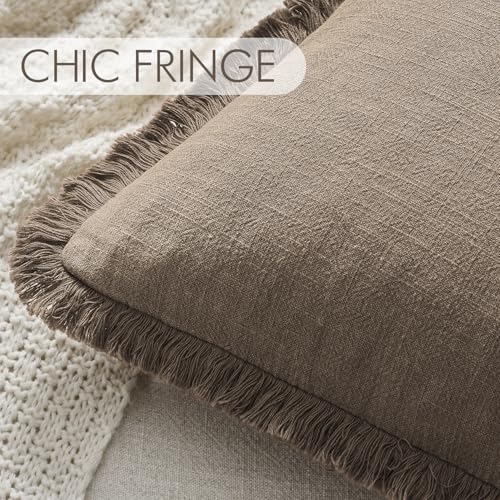 ANRODUO Set of 2 Decorative Throw Pillow Covers 18×18 Inch Soft Linen Fringe Farmhouse Boho Vintage Cushion Covers with Tassels Accent Pillowcase for Couch Sofa Bed Living Room Home Decor Cocoa Brown - color: Cocoa Brown, size: 18" x 18" (Pack of 2)