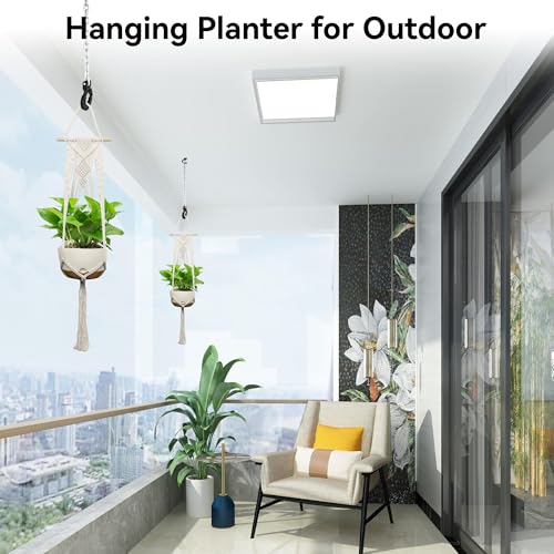 USLAI Macrame Plant Hanger Indoor Outdoor, Fits 4 to 12 Inch Pots, Hanging Planter Holder with Dowel Rod and Tassels, Boho Home Decor, 47+47 Inch, Ivory (POTS NOT Included) - color: Ivory, size: 47+47 Inch