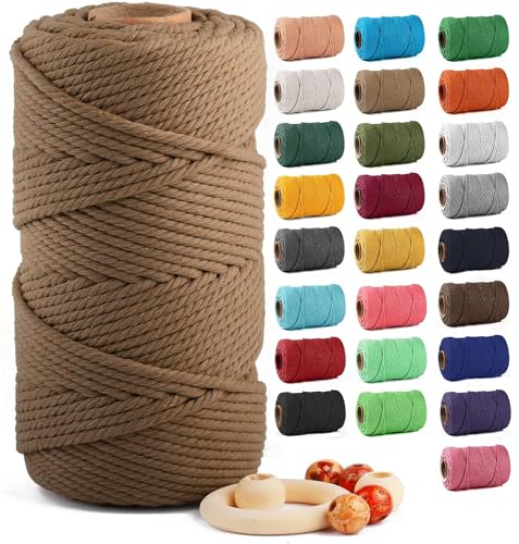 Macrame Cotton Cord 5mm x 109 Yards, ZUEXT 100% Natural Handmade Colorful 4 Strands Twisted Braided Cotton Rope for Wall Hanging Plant Hangers Gift Wrapping Tapestry DIY Crafts(100m, Caramel) - color: Caramel, style: 5mm x 100m