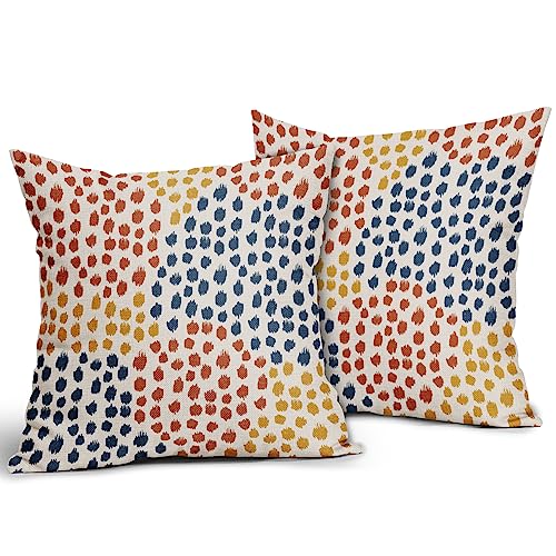 Blue Orange Yellow Pillow Covers 16x16 Set of 2 Fall Colored Art Dot Decorative Throw Pillows Trendy Print Outdoor Pillowcase Holiday Seasonal Cushion Cover Linen Pillow Case Decor for Sofa Couch Bed - color: Blue Orange Yellow Dots, size: 16" x 16" (Pack