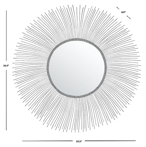 SAFAVIEH Home Collection Jaslene Silver Sunburst 35-inch Round Decorative Accent Wall Mirror for Bedroom Living Room Bathroom Entryway