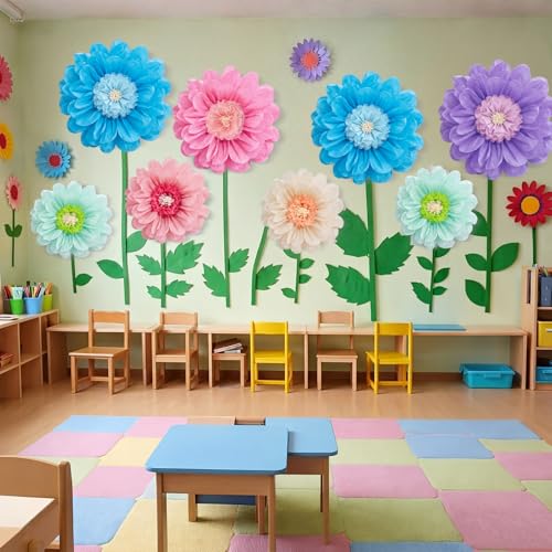 Giegxin 6 Pcs 31.5" 24" Giant Colorful Paper Flower Wonderland Fancy Tissue Flowers for Wall Decoration Pink Blue Purple Large Mexican Crepe Flower for Fiesta Wedding Birthday Classroom Bridal Shower - color: Pink,Blue,Purple, size: 31.5", 24"