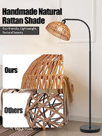 Brilvibera Boho Floor Lamp with Remote – Bronze Tall Lamp with Stepless Dimmable Bulb and Adjustable Rattan Shade for Living Room, Bedroom, Office - style: Bronze Rattan Standing Floor Lamp