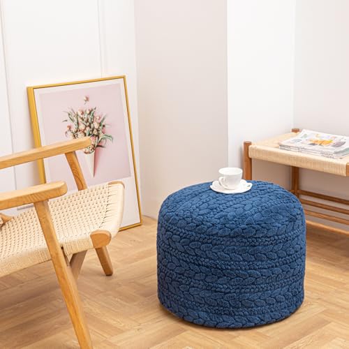 Asuprui 20x14 Inch Unstuffed Ottoman Pouf Cover – Lightweight Foot Rest, Floor Bean Bag Chair, Storage Pouf for Living Room, Bedroom & Balcony (Filler Not Included) (Navy Blue) - color: Navy Blue