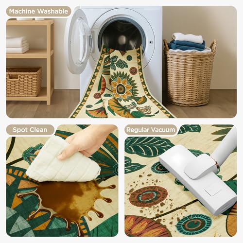 Joydeco Egypt Floral Boho Rug Runners for Hallways Entryway Non Slip, 2x6 Bathroom Kitchen Runner Rugs Non Skid Washable, Vintage Beige Carpet for Entrance Laundry Room Bed Beside - color: Beige, size: 2' x 6' (Runner)