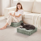 Intelligent Design Floor Pillow - Shredded Foam Filled Meditation & Yoga Cushion, Chenille Tufted, Handsewn Scalloped Edge, Oeko-TEX Certified, Azza, 20" x 20" x 5" Desert Sage - color: Desert Sage