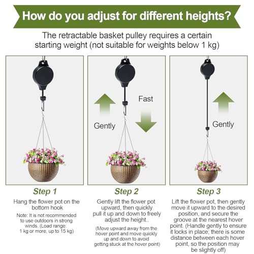 Retractable Plant Hanger with Pulley System, Effortless Raising and Lowering for Indoor and Outdoor Plants, Hanging Planters, Garden Pots & Bird Feeders (4-Pack,Black) - color: Black,4pcs