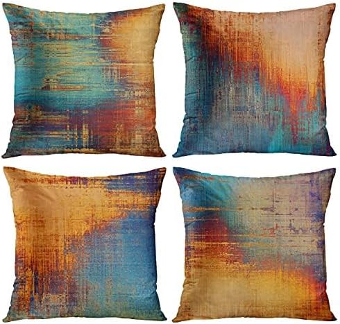 Emvency Set of 4 Throw Pillow Covers Vintage Abstract Blue and Orange Messy Rust Painting Decorative Pillow Cases Home Decor Standard Square 26x26 Inches Pillowcases