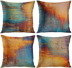 Emvency Set of 4 Throw Pillow Covers Vintage Abstract Blue and Orange Messy Rust Painting Decorative Pillow Cases Home Decor Standard Square 24x24 Inches Pillowcases