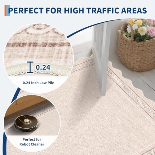 GarveeHome Scalloped Door Mat Indoor Entrance 2x3 Rug Machine Washable Boho Solid Small Area Rug Non-Slip Low Pile Throw Rugs for Entryway Kitchen Front Door Indoor Entrance Entry Kids Room, Beige - color: Beige, size: 2' x 3' (Rectangular)