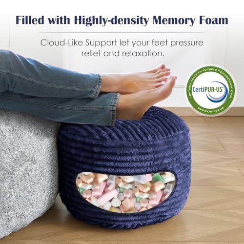 Round Ottoman,Corduroy Pouf Ottoman Foot Rest,Storage Footstool for Living Room,20x15 Soft Floor Poufs,Memory Foam Filling - Navy, 20x15 in - color: Navy, size: 20"D x 20"W x 15"H