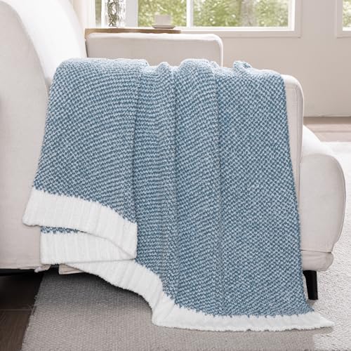 Exclusivo Mezcla Twin Size Knit Blanket for Bed, Ultra Soft and Warm Reversible Woven Blankets, Cozy Snuggly Throw for Couch Bed and Home Decor, Heather Blue, 60"x80" - color: Heather Blue, size: Twin (60"x80")