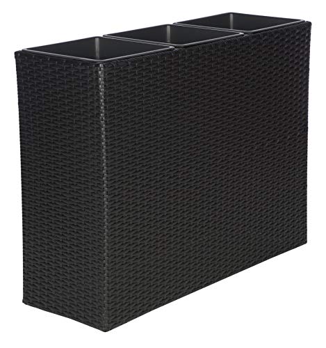 SAFAVIEH Outdoor - Rita Black Wicker 3-Tier Plant Stand with Baskets, Vertical Flower Rack Planter Shelf for Patio, Balcony, Garden, 32.28"W x 11.02"D x 24.8"H (PAT7705A) - color: Black