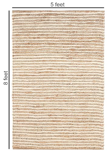 FRELISH DECOR Area Rug 5x8 feet - Premium Wool and Jute Blend Handwoven Rugs - Natural Fiber Chunky Stripe Rugs for Living Room, Bedroom, Hallways, Dining Area: Natural Ivory - size: 5' x 8' (Rectangular)