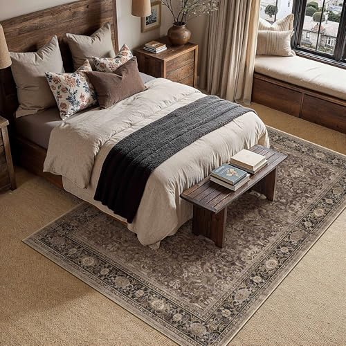 HUGEAR Brown Washable 5x7 Area Rugs for Living Room Bedroom Vintage Distressed Neutral Rug Carpet Durable Soft Non Slip & Shedding Stain Resistant Low Pile Indoor Home Decor - color: Retro | Brown, size: 5' x 7' (Rectangular)