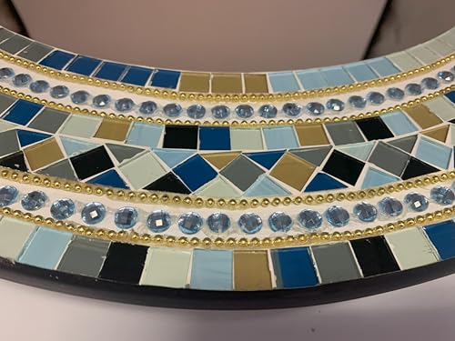 Wall Art Décor – Handcrafted Decorative Wall Mirror, Light and Navy Blue, Brown, Gray, and Black Round Mosaic, 24” Round Mirror for Hallway, Bedroom, Bathroom, Living Room - color: Light Brown, Light and Navy Blue, Gray, Black