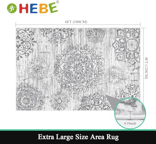 HEBE Area Rugs for Living Room 4'x6', Washable Non Slip Boho Bedroom Rug, Soft Distressed Vintage Carpet for Entryway, Dining Room, Kids Room, Nursery, Grey - color: Grey, size: 4' x 6' (Rectangular)