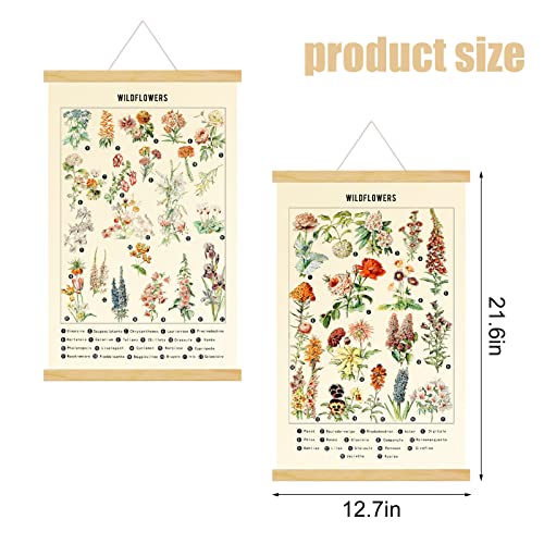 Chenkaiyang 2 Pcs Vintage Poster Hanging, Flowers Wall Hanging Botanical Rustic Retro Colorful Wall Art Prints Flower Chart Poster for Living Room Bedroom Office Play Room Decor,12.7 X 21.6 Inch - color: plants