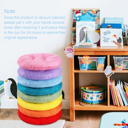 Fumete 8 Pcs 16 Inch Floor Cushions Pillow for Kids Bulk Classroom Round Flexible Seating Floor Cushions for Students Home Daycare School Reading Corner Yoga Meditation Picnic (Classic Rainbow) - color: Classic Rainbow