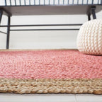 SAFAVIEH Area Rug 3' Round - Natural Fiber Collection - Pink & Natural Brown, Handmade Jute, Braided Border Design (NF801P) - color: Pink/Natural, size: 3' (Round)