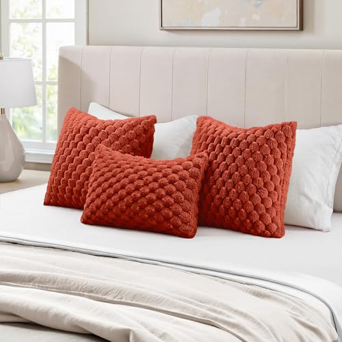 MIULEE Rust Faux Fur Decorative Throw Pillow Covers 16x16 Inch Set of 2 Super Soft Cozy Plush Cushion Cases Luxury Fluffy Pillowcases for Sofa Couch Bed Living Room - color: Rust, size: 16" x 16" (Pack of 2)