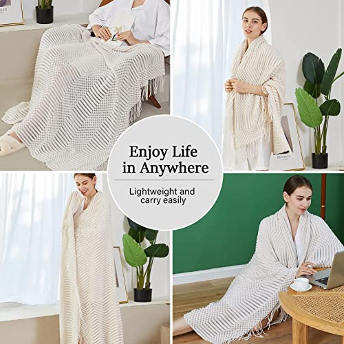 Blagic Knitted Throw Blanket for Couch Soft Farmhouse Boho Throw Blanket with Tassels Home Decorative Lightweight Throw Blankets,White Throws for Bed/Chair/Sofa, Pineapple Textured,60" W x 80" L - color: F-white, size: 60 × 80 in