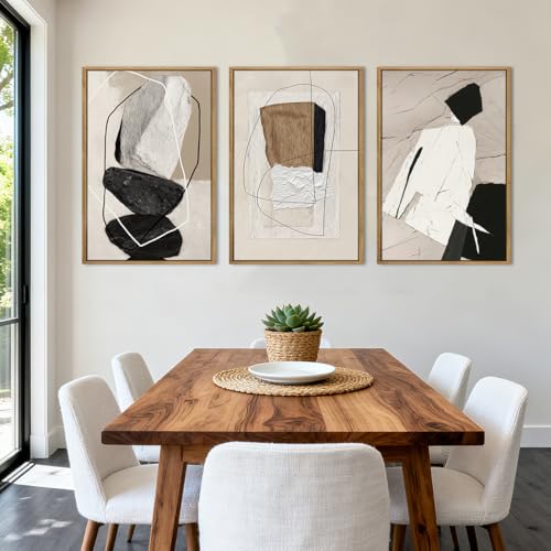 ANHUIB Large Neutral Abstract Wall Art Canvas,Black Beige Artwork, Modern Textured Framed Wall Art, Minimalist Geometric Painting,16x24 Inches Set of 3 for Living Room Bedroom - color: Neutral Abstract, size: 24"L x 16"W