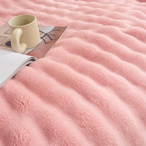 YUSOKI 3D Fleece Bubble Throw Blanket | 380GSM Ultra Soft Fluffy Plush | Non-Shedding Lightweight Cozy Blanket for Couch Sofa Bed | All Season(Light Pink,50 * 60inches) - color: Light Pink, size: Throw(50" x60")