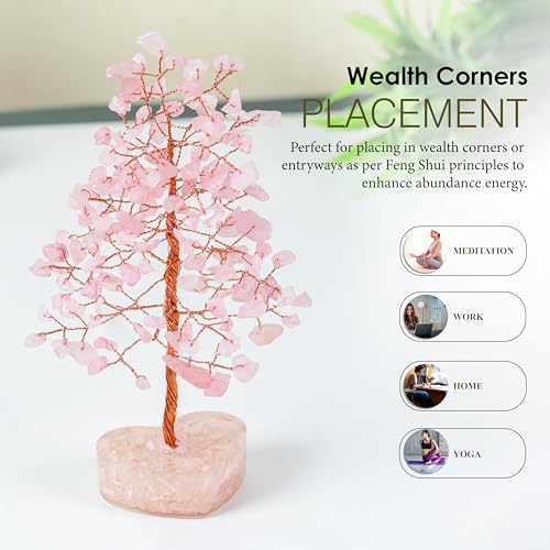 Crocon® Rose Quartz Heart Base Crystals Tree of Life, Birthday Gifts for Women, Men & Friends, Crystals and Healing Stones, Home Decor, Women Gift Ideas, House Warming Gifts New Home for Mom Presents - color: 001t Rose Quartz ( Orgone Base )