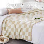 WRENSONGE Checkered Throw Blanket, Beige Soft Cozy Fluffy Warm Hand Made Throw Blankets for Couch, Sofa, Chair, Bed, Camping, Picnic, Travel Lightweight Bed Blanket - 50"*60" - color: Beige, size: Throw (50"x 60")