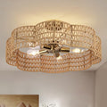 24” Boho Rattan Ceiling Light Fixture, Hand-Woven Wicker Flush Mount Chandelier, Rustic Coastal Scalloped Gold Base Semi Flush Lighting for Bedroom, Dining Room, Kitchen, Foyer, Living Room - color: Rattan A