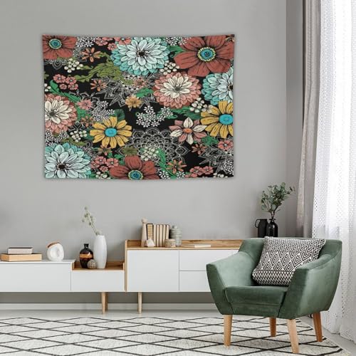 Vintage Boho Floral Tapestry Wall hanging,Bohemian Blossom Colorful Mandala Flower Tapestries, Botanical Spring Multi Color Tapestry for Bedroom Home Hippie Wall Decor 40"x30" - color: Boho Floral-6, size: W40xL30in