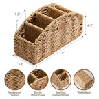 Handwoven Remote Control Holder Basket, Boho Desk Organizer with 5-Compartment Storage TV Remotes, Office Supplies for Living Room, Bedroom, Office