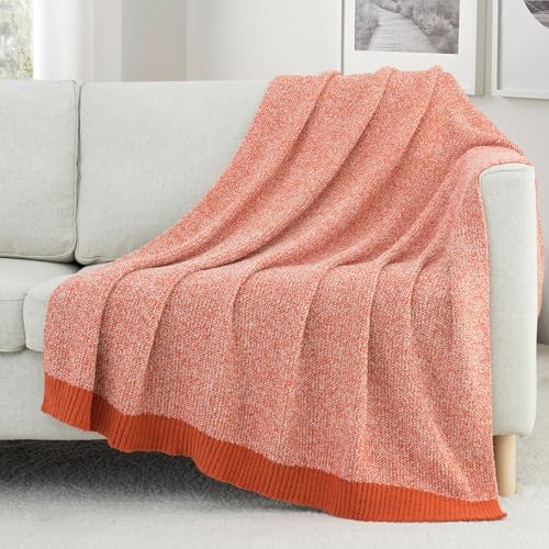 Carriediosa Heather Throw Blanket 50" X 60", 400GSM Ultra Soft Microfiber Fuzzy Fluffy Reversible Knitted Blankets Cozy Plush Lightweight and Warm Fall Throws for Couch, Bed, Sofa, Rust - color: Heather - Rust, size: 50" X 60"