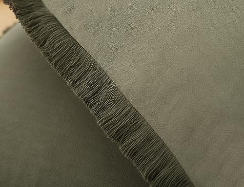 NUYECY Set of 2 Natural Linen Fringed Throw Pillow Covers,Olive Green Neutral Decorative Pillowcase with Chic Tassel Burlap Boho Square Cushion Covers for Couch Sofa Farmhouse,18x18 inches - color: Olive Green, size: 18" x 18" (Pack of 2)