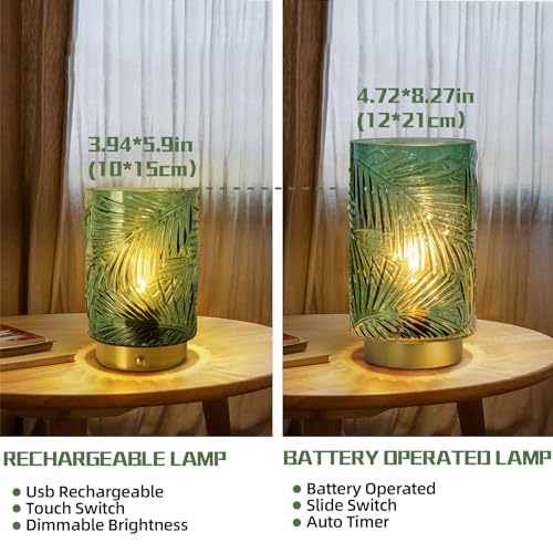 Rechargeable Battery Powered Lamp, Cordless Emergency Lamps for Power Outage, Decorative Small Accent Lamps for Entryway/Stairway/Bathroom/Corner, Dimmable Glass Battery Operated Table Lamp Indoor - color: Green, size: Mini