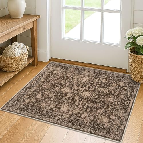 KILOCOCO Small Area Rug 2x3 Entryway Rugs Washable Rug Printed Vintage Floral Non-Slip Kitchen Rug Indoor Door Mat, Accent Throw Small Rugs for Laundry Room Bedroom Entrance, Rust Brown Red - color: Rust Brown Red, size: 2' x 3' (Rectangular)