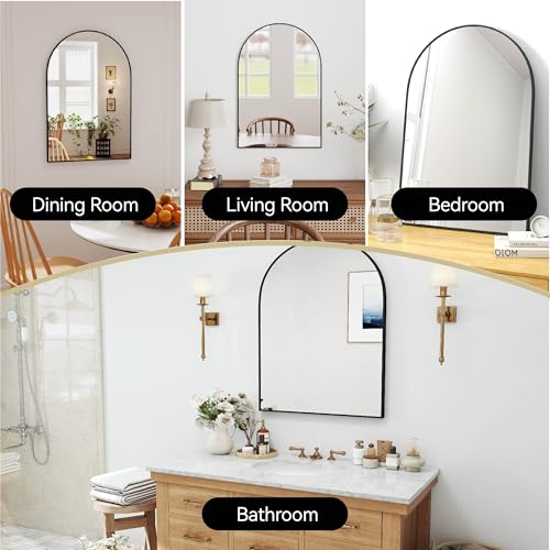 SCWF-GZ 36x24 Arch Mirror Rectangle Full Length Wall Mounted Hanging or Against Wall Metal Aluminium Alloy Frame Dressing Make-up Mirrors for Entryway Bedroom Bathroom Living Room 36 24 inch Black - color: Black, size: 36"L x 24"W