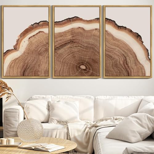 Drsoum Vintage Retro Tree Rings Wood Framed Wall Art Modern Wood Stump Nature Rustic Artwork Bedroom Living Room Ready to Hang 24x36in Natural Framed - color: Flower Boho Wall Art, size: 36L" x 24W", Natural Framed