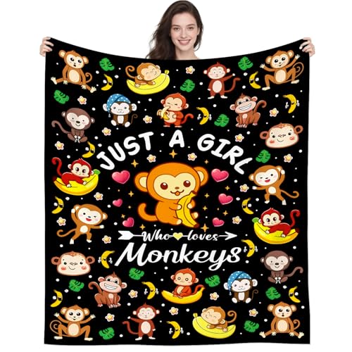 Cute Monkey Banana Blanket Cartoon Animal Pattern Monkeys Stuff Blankets and Throws Monkey Gifts for Girls Kids Women Adults 60"x50" - color: Monkey, size: 60"x50"
