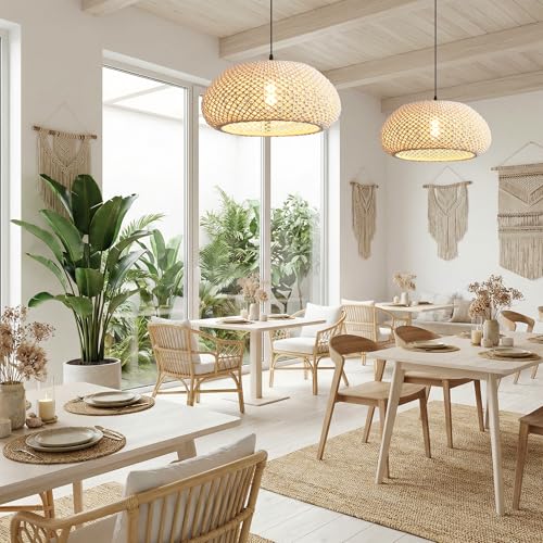 Boho Chandelier for Dining Room, 19" Boho Macrame Pendant Light, Hand-Woven Cotton Rope Farmhouse Ceiling Light for Kitchen Island, Living Room, Bohemian Hanging Lamp with Adjustable Cord - color: D3054