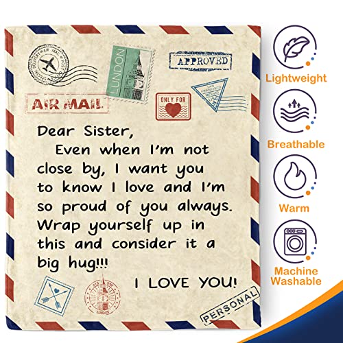 Sister Birthday Blanket Gifts from Sister - Throw to My Sister from Brother Bestie Quotes Soft Fuzzy Fleece Cozy Unique Birthday for Women Adult Kids Teen Girls 50"x60" - color: Sister