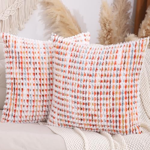 LUOYEHK Boho Throw Pillow Covers 22x22 Inch Set of 2 Chenille Tufted Pillowcase Farmhouse Neutral Cushion Covers for Couch Sofa Bed Living Room, Orange Red - color: Orange Red, size: 22" x 22" (Pack of 2)
