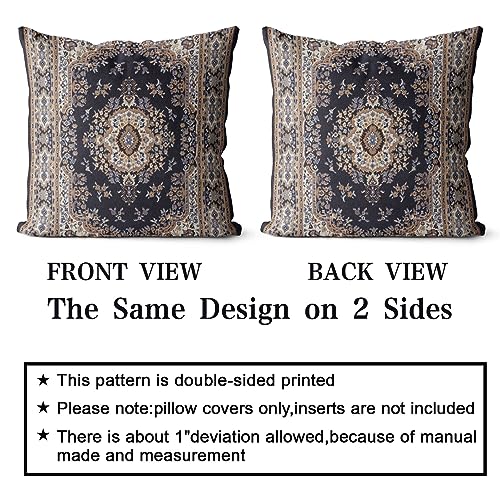 Snycler Boho Throw Pillow Covers 16x16 inch Set of 2 Black Medallion Border Area Rug Double Sided Pattern Cotton Soft Pillow Case Cushion Cover Pillowcase for Couch Sofa Bed Decorative - color: Boho-11, size: 16" x 16" (Pack of 2)