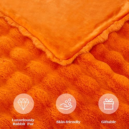 JONIYEAR Solid Fall Oversized Fuzzy Bubble Faux Rabbit Fur Throw Blanket for Bed 60" x 70", Decorative Puffy Warm Fuzzy Blanket for Winter, Thick Shaggy Cozy Furry Blankets for Adult,Twin Size, Orange - color: Orange - 900gsm, size: Twin Size - 60" x 70"
