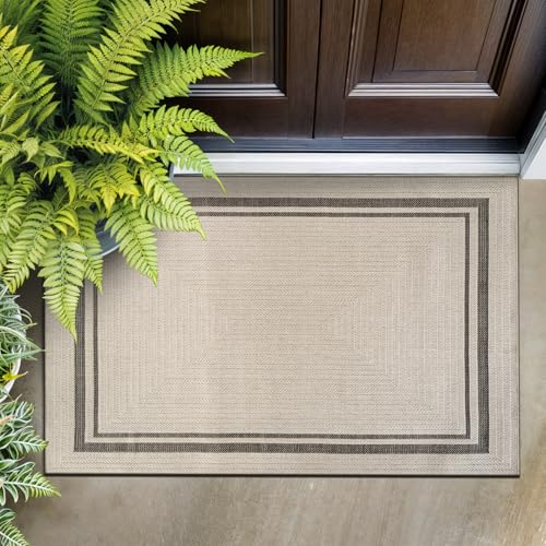 Beverly Rug Easy Jute Bordered Entry Rug 2x3 Washable Durable Indoor Outdoor Area Rugs for Living Dining Room Patio Office Stain Resistant Non Shedding Casual Indoor Outside Carpet 2 x 3 Off-White - color: Bordered/Off-white-black, size: 2' x 3' (Rectangu