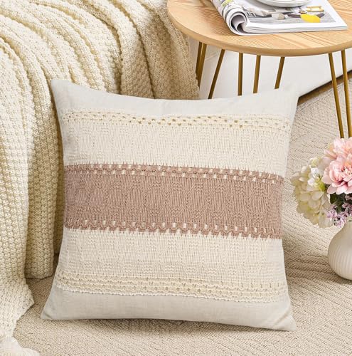 Pyonic Pack of 2 Boho Throw Pillow Covers 18x18 Inch Farmhouse Decorative Throw Pillows for Bed Sofa Living Room,Gray Modern Cushion Cover Couch Pillows Cover Home Decor - color: Beige+gray