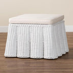Bali & pari Palm Bohemian White Scallop Rattan Ottoman - color: White