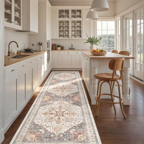 Tortania Area Rug 2x6 Runner Rugs - Washable Vintage Oriental Farmhouse Thin Indoor Carpet for Living Room Bedroom Hallway Entryway Kitchen Under Dining Table Home Office - Orange Multi - color: Orange Multi, size: 2' x 6' (Runner)